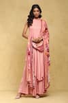 Shop_Ritu Kumar_Pink Crimp Satin Printed Botanic Band Pernia Flared Palazzo Set With Dupatta _Online_at_Aza_Fashions