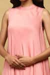 Ritu Kumar_Pink Crimp Satin Printed Botanic Band Pernia Flared Palazzo Set With Dupatta _at_Aza_Fashions