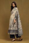 Ritu Kumar_Beige Viscose, Lycra Embroidery Collared, Round Abstract Print Kurta Palazzo Set_Online_at_Aza_Fashions