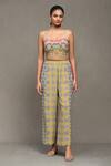 Shop_Ritu Kumar_Yellow Denim Sweetheart , Bandeau Aztec Print Pant Set With Shrug_Online_at_Aza_Fashions