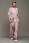 Buy_Ritu Kumar_Multi Color Viscose Bamberg Printed Striped Round Tunic And Palazzo Set _at_Aza_Fashions