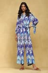 Buy Ritu Kumar Blue Viscose Binkai Abstract Print Jumpsuit at Aza Fashions Buy_Ritu Kumar_Blue Viscose Binkai Abstract Print Jumpsuit _at_Aza_Fashions
