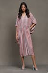Buy_Ritu Kumar_Multi Color Viscose Bandeau Neck Coco Striped Print Kaftan Dress _at_Aza_Fashions