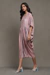 Ritu Kumar_Multi Color Viscose Bandeau Neck Coco Striped Print Kaftan Dress _Online_at_Aza_Fashions