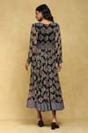 Shop_Ritu Kumar_Black Viscose, Chiffon Round Neck Zohra Botanic Print Long Dress _at_Aza_Fashions