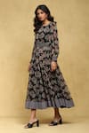 Ritu Kumar_Black Viscose, Chiffon Round Neck Zohra Botanic Print Long Dress _Online_at_Aza_Fashions
