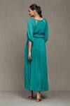 Shop Ritu Kumar Green Viscose, Chiffon Round Neck Boukhara Gathered Long Dress at Aza Fashions Shop_Ritu Kumar_Green Viscose, Chiffon Round Neck Boukhara Gathered Long Dress _at_Aza_Fashions