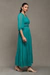 Buy Ritu Kumar Green Viscose, Chiffon Round Neck Boukhara Gathered Long Dress Online at Aza Fashions Buy_Ritu Kumar_Green Viscose, Chiffon Round Neck Boukhara Gathered Long Dress _Online_at_Aza_Fashions