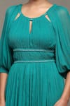 Shop Ritu Kumar Green Viscose, Chiffon Round Neck Boukhara Gathered Long Dress Online at Aza Fashions Shop_Ritu Kumar_Green Viscose, Chiffon Round Neck Boukhara Gathered Long Dress _Online_at_Aza_Fashions