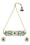 Shop_Moh-Maya by Disha Khatri_Gold Plated Emerald Stone Embellished Choker Set _at_Aza_Fashions