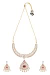 Shop_Moh-Maya by Disha Khatri_Gold Plated Moissanite Ruby Stone Studded Pendant Necklace Set _at_Aza_Fashions