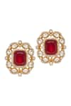 Shop_Moh-Maya by Disha Khatri_Red Ruby Stone Embellished Floral Studs _at_Aza_Fashions