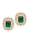 Shop_Moh-Maya by Disha Khatri_Green Emerald Stone Polki Embellished Floral Cutwork Studs _at_Aza_Fashions