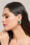 Moh-Maya by Disha Khatri_Green Emerald Stone Polki Embellished Floral Cutwork Studs _Online_at_Aza_Fashions