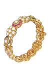 Shop_Moh-Maya by Disha Khatri_Gold Plated Crystals, Diamonds Floral Embellished Kada _at_Aza_Fashions