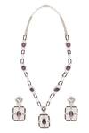 Shop_Moh-Maya by Disha Khatri_Silver Plated Stones Studded Pendant Necklace Set _at_Aza_Fashions