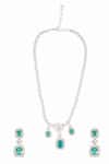 Shop_Moh-Maya By Disha Khatri_Silver Plated Stones Studded Pendant Necklace Set _at_Aza_Fashions