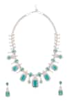 Shop_Moh-Maya by Disha Khatri_Silver Plated Stone Tear Drop Carved Necklace Set_at_Aza_Fashions