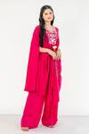 Buy_Aanchal Vijaywargi_Pink Bemberg Satin Embroidery Ruby Blossom Draped Kaftan With Flared Pant _at_Aza_Fashions