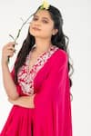 Buy_Aanchal Vijaywargi_Pink Bemberg Satin Embroidery Ruby Blossom Draped Kaftan With Flared Pant _Online_at_Aza_Fashions