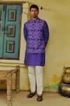 Buy_Drishti & Zahabia_Purple Kurta And Bundi Dupion Silk Digital Printed Bandhej & Set _at_Aza_Fashions