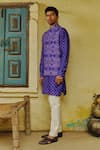 Shop_Drishti & Zahabia_Purple Kurta And Bundi Dupion Silk Digital Printed Bandhej & Set _at_Aza_Fashions