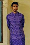 Buy_Drishti & Zahabia_Purple Kurta And Bundi Dupion Silk Digital Printed Bandhej & Set _Online_at_Aza_Fashions