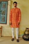 Buy_Drishti & Zahabia_Orange Kurta Dupion Silk Digital Printed Bandhej And Pant Set _at_Aza_Fashions