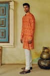 Shop_Drishti & Zahabia_Orange Kurta Dupion Silk Digital Printed Bandhej And Pant Set _at_Aza_Fashions