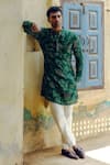 Buy_Drishti & Zahabia_Emerald Green Kurta Dupion Silk Digital Printed Bandhej With Pant _at_Aza_Fashions