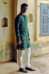 Buy_Drishti & Zahabia_Emerald Green Kurta Dupion Silk Digital Printed Bandhej With Pant _Online_at_Aza_Fashions