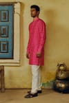 Shop_Drishti & Zahabia_Pink Kurta Dupion Silk Digital Printed Bandhej Set _at_Aza_Fashions