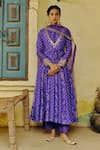 Buy_Drishti & Zahabia_Purple Dupion Silk Print Bandhani Aari Round Neck Bandhej Motif Anarkali Set _at_Aza_Fashions