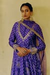 Buy_Drishti & Zahabia_Purple Dupion Silk Print Bandhani Aari Round Neck Bandhej Motif Anarkali Set _Online_at_Aza_Fashions