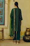 Shop_Drishti & Zahabia_Green Dupion Silk Print Bandhani Aari Pyramid Motif Kurta Pant Set _at_Aza_Fashions