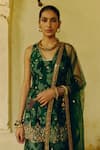 Shop_Drishti & Zahabia_Green Dupion Silk Print Bandhej And Embroidered Kurta Sharara Set _at_Aza_Fashions