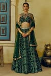 Buy_Drishti & Zahabia_Green Dupion Silk Print Bandhani Aari Round Bandhej And Embroidered Lehenga Set _at_Aza_Fashions