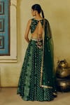 Shop_Drishti & Zahabia_Green Dupion Silk Print Bandhani Aari Round Bandhej And Embroidered Lehenga Set _at_Aza_Fashions