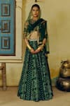 Buy_Drishti & Zahabia_Green Dupion Silk Print Bandhani Aari Round Bandhej And Embroidered Lehenga Set _Online_at_Aza_Fashions