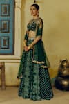 Shop_Drishti & Zahabia_Green Dupion Silk Print Bandhani Aari Round Bandhej And Embroidered Lehenga Set _Online_at_Aza_Fashions