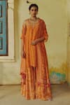 Buy_Drishti & Zahabia_Orange Dupion Silk Lining Crepe Print Bandhej Clover Kurta Sharara Set _at_Aza_Fashions