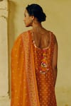 Shop_Drishti & Zahabia_Orange Dupion Silk Lining Crepe Print Bandhej Clover Kurta Sharara Set _at_Aza_Fashions