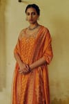 Shop_Drishti & Zahabia_Orange Dupion Silk Lining Crepe Print Bandhej Clover Kurta Sharara Set _Online_at_Aza_Fashions