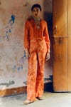 Buy_Drishti & Zahabia_Orange Dupion Silk Lining Crepe Print Mania Shirt With Bell Bottom Pant _at_Aza_Fashions