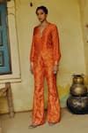 Shop_Drishti & Zahabia_Orange Dupion Silk Lining Crepe Print Mania Shirt With Bell Bottom Pant _at_Aza_Fashions