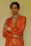 Shop_Drishti & Zahabia_Orange Dupion Silk Lining Crepe Print Mania Shirt With Bell Bottom Pant _Online_at_Aza_Fashions