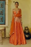 Buy_Drishti & Zahabia_Orange Dupion Silk Print Bandhani Aari Bandhej Phool Lehenga Set _at_Aza_Fashions