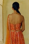 Shop_Drishti & Zahabia_Orange Dupion Silk Print Bandhani Aari Bandhej Phool Lehenga Set _at_Aza_Fashions