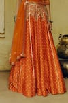 Drishti & Zahabia_Orange Dupion Silk Print Bandhani Aari Bandhej Phool Lehenga Set _Online_at_Aza_Fashions