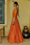 Buy_Drishti & Zahabia_Orange Dupion Silk Print Bandhani Aari Bandhej Phool Lehenga Set _Online_at_Aza_Fashions